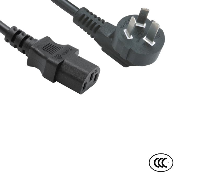 C3-10+JT-ST3 10A 250V trepinners Kina standard 90-graders albueplugg med IEC C13-kontakt