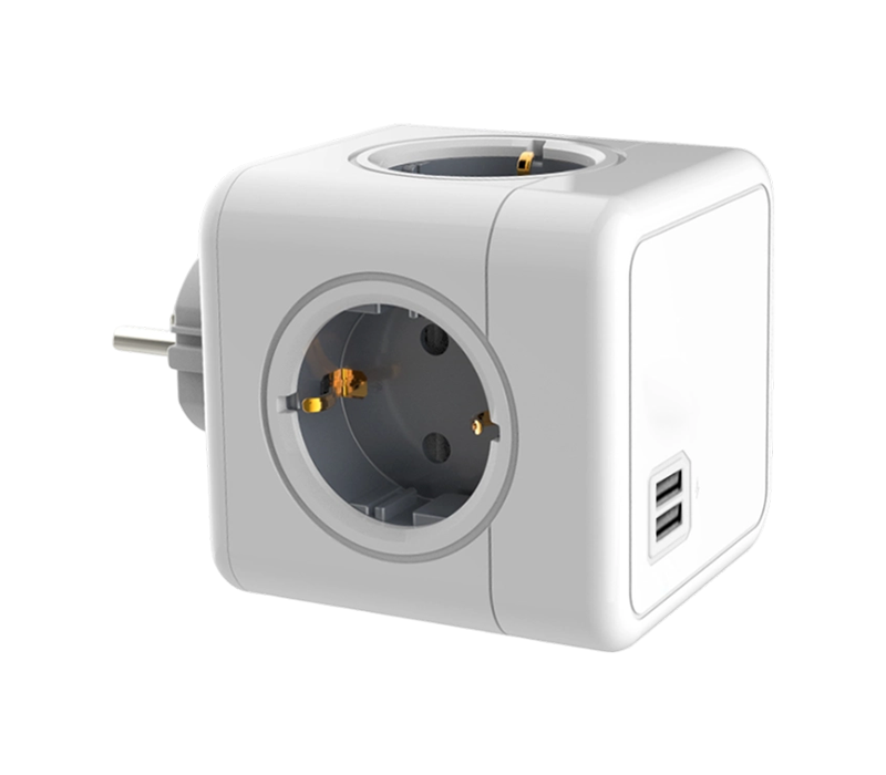E02A Plug-in Cube Power Strip med 4 Euro-Style-uttak og 2 USB-A-porter