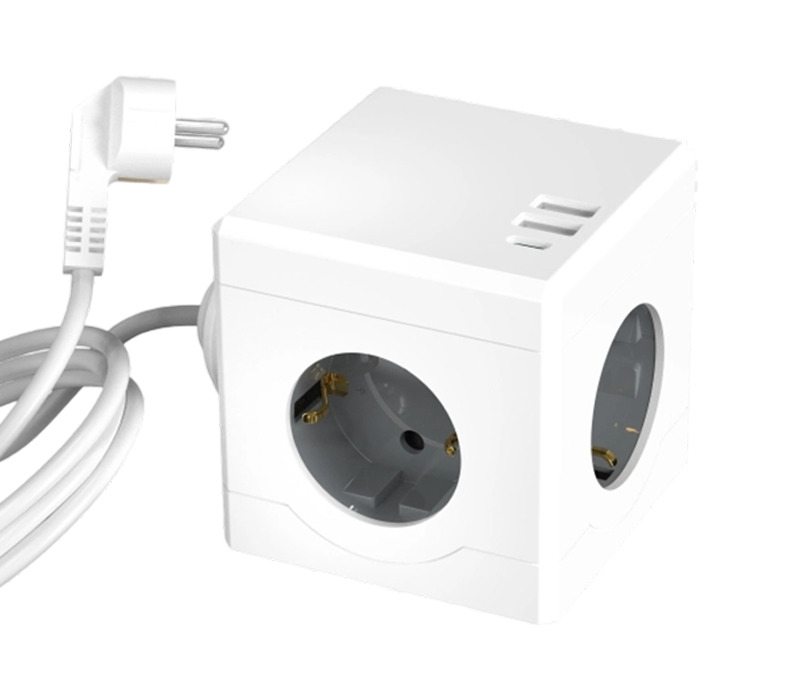 E16-C kablet kubestrømstrip med 3 uttak i europeisk stil, 2 USB-A-porter og 1 USB-C-port